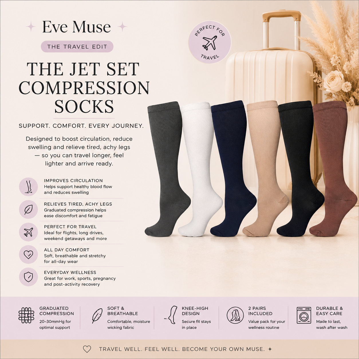 The Jet Set Compression Socks (2PAIRS)