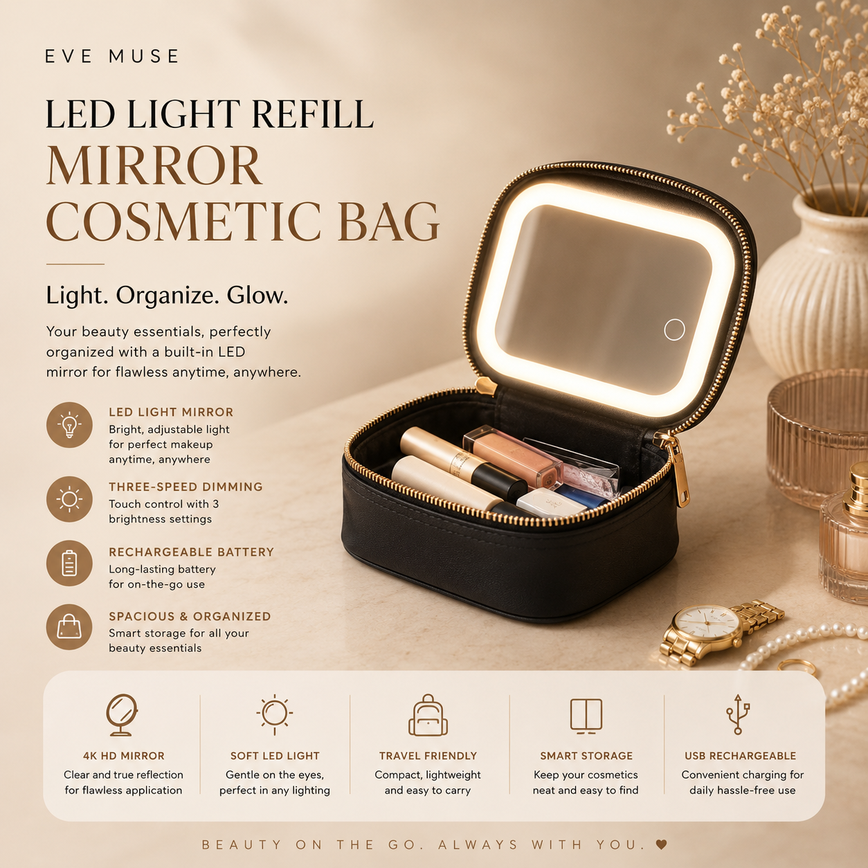 Mini LED Travel Makeup case